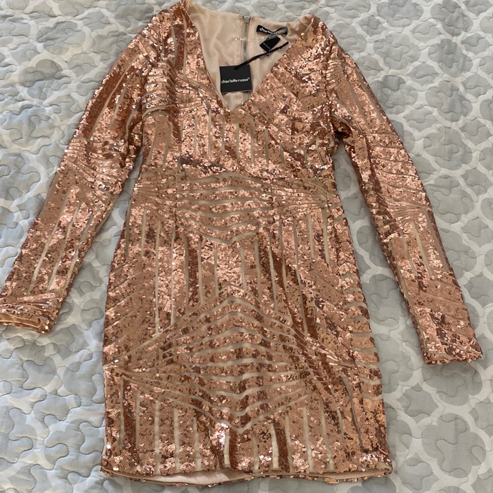 Charlotte Russe sequins rose gold dress.